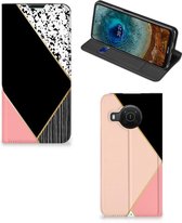 Bookcase Hoesje Nokia X20 | X10 Smart Cover Black Pink Shapes
