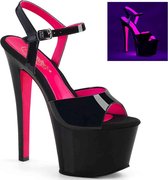 Pleaser Sandaal met enkelband, Paaldans schoenen -44 Shoes- SKY-309TT Paaldans schoenen Zwart/Roze