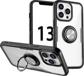 Schokbestendige transparante TPU + acryl beschermhoes met ringhouder voor iPhone 13 Pro (zilverzwart)