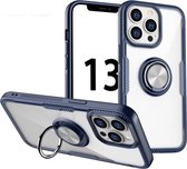 Schokbestendige transparante TPU + acryl beschermhoes met ringhouder voor iPhone 13 Pro Max (marineblauw)