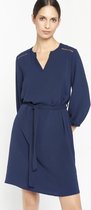 LOLALIZA Rechte jurk met riem - Marine Blauw - Maat 40