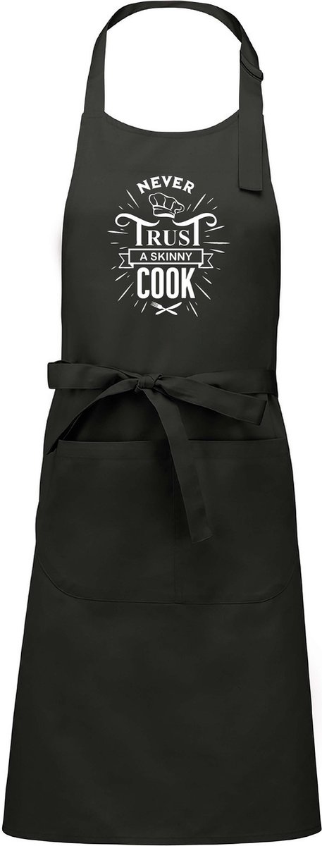 Mijncadeautje - Luxe schort - Never trust a skinny cook - chique grijs