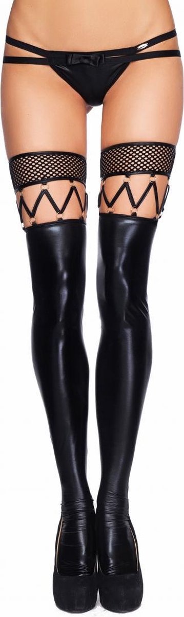 Goedkoopste 7 Heaven Marica - Wetlook, Netkousen met Bandjes black L/XL