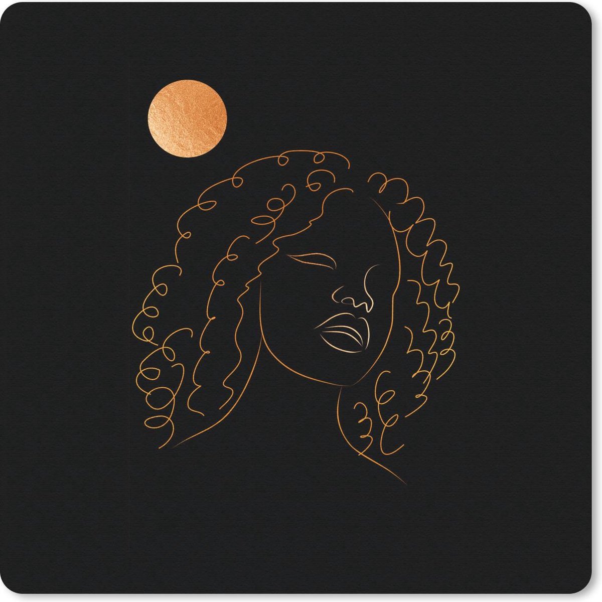 Muismat 20x20 cm - Mousepad Vrouw - Maan - Line art - Goud - Muismatten