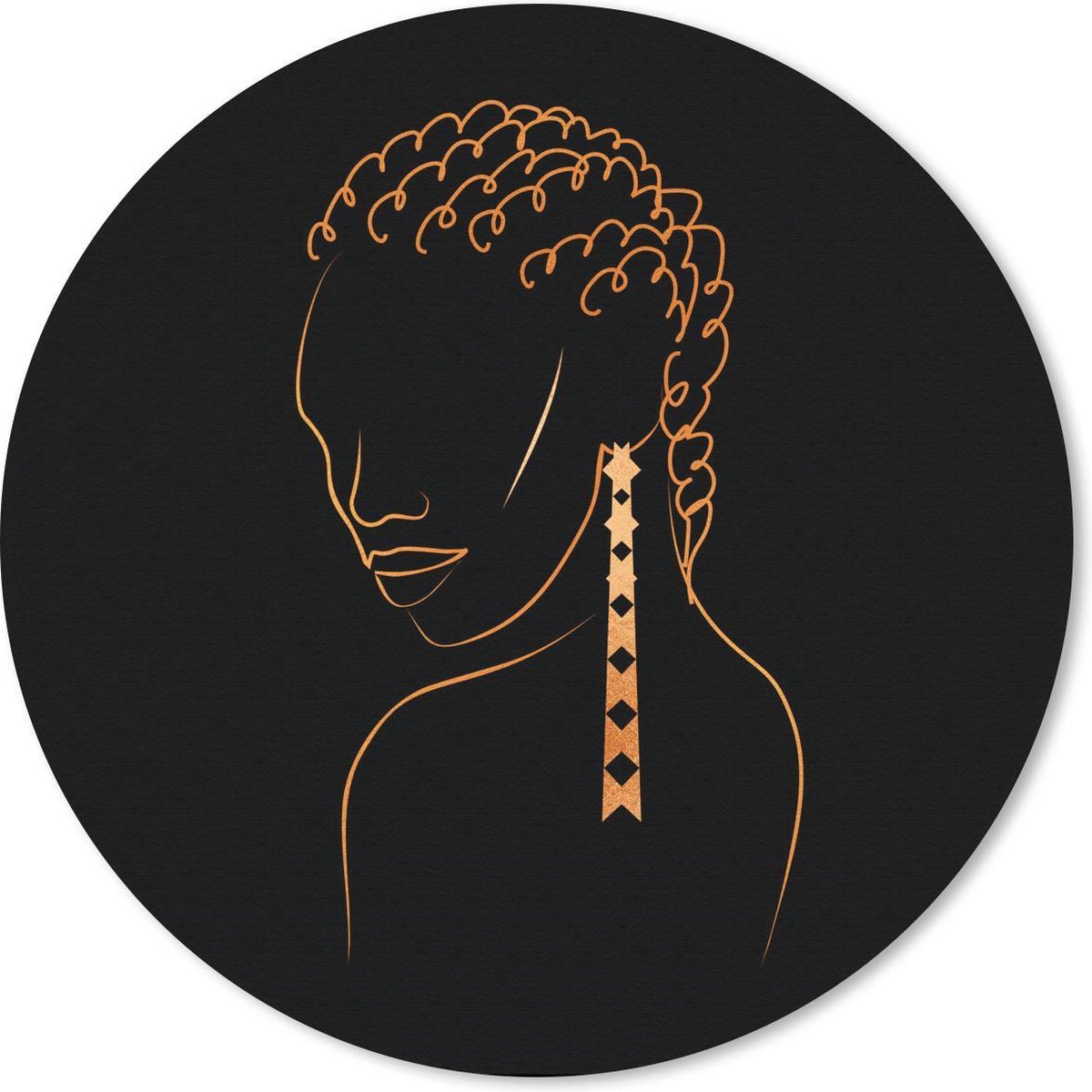 Muismat rond 30x30 cm - Mousepad Vrouw - Oorbellen - Line art - Gold - Ronde muismatten