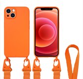 Hoesje Met Koord geschikt voor Apple iPhone 13 Mini - TPU Case - Siliconen Back Cover - Oranje