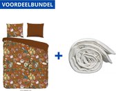 Luxe Zachte Dekbedovertrek Tweepersoons - 200x200/220cm - Inclusief 2 Kussenslopen - 100% Versterkt Katoen - Shinsou Terracotta + Wasbaar Microfiber Dekbed - 200x200cm - Wit