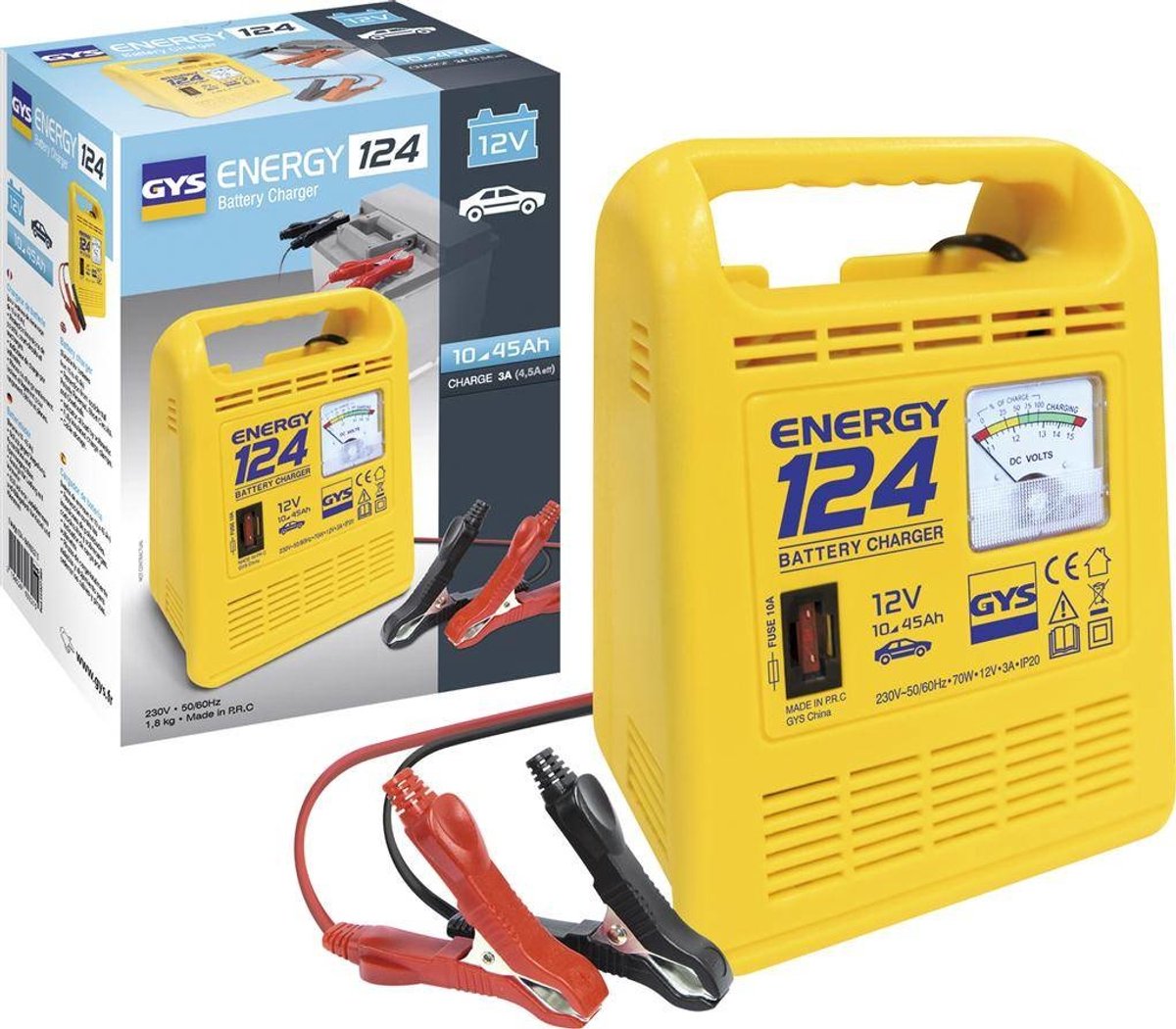 Gys Energy 124 Lader met testfunctie voor 12V accu's Geel