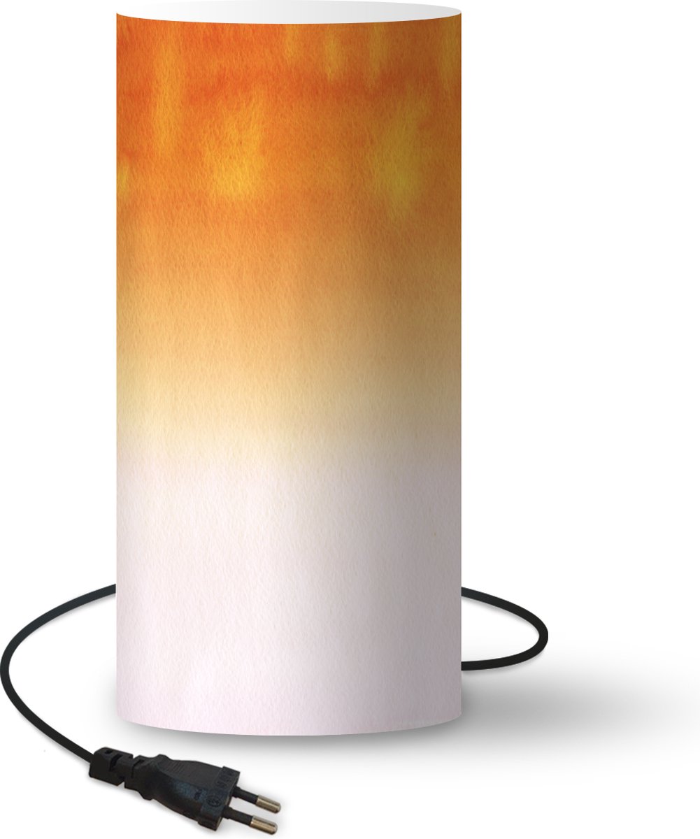Lamp - Nachtlampje - Tafellamp slaapkamer - Waterverf - Wit - Oranje - 33 cm hoog - Ø15.9 cm - Inclusief LED lamp