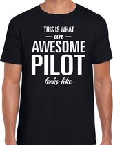 Awesome Pilot / geweldige piloot cadeau t-shirt zwart - heren -  kado / verjaardag / beroep shirt S