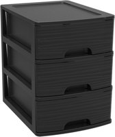 Commode/organisateur de bureau noir A5 3x tiroirs empilables L19 x W26 x H25 cm - Caissons à tiroirs
