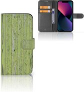 Wallet Book Case Geschikt voor iPhone 13 Telefoon Hoesje Green Wood