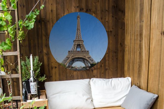 Garden Circle Tour Eiffel - Blauw - Paris - 90x90 cm - Affiche de Jardin Ronde - Extérieur