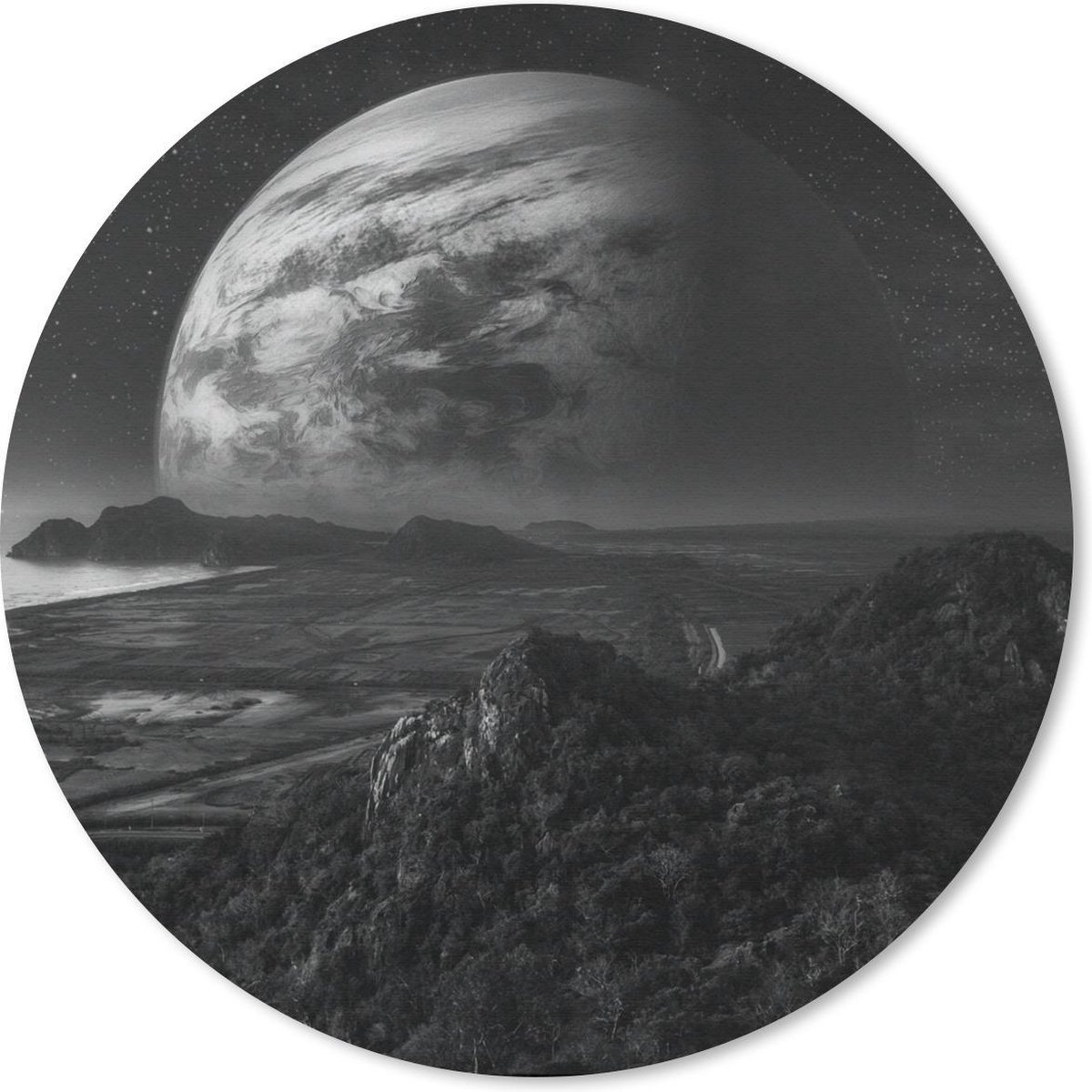 Muismat rond 50x50 cm - Mousepad Planeten - Berg - Sterren - Ronde muismatten