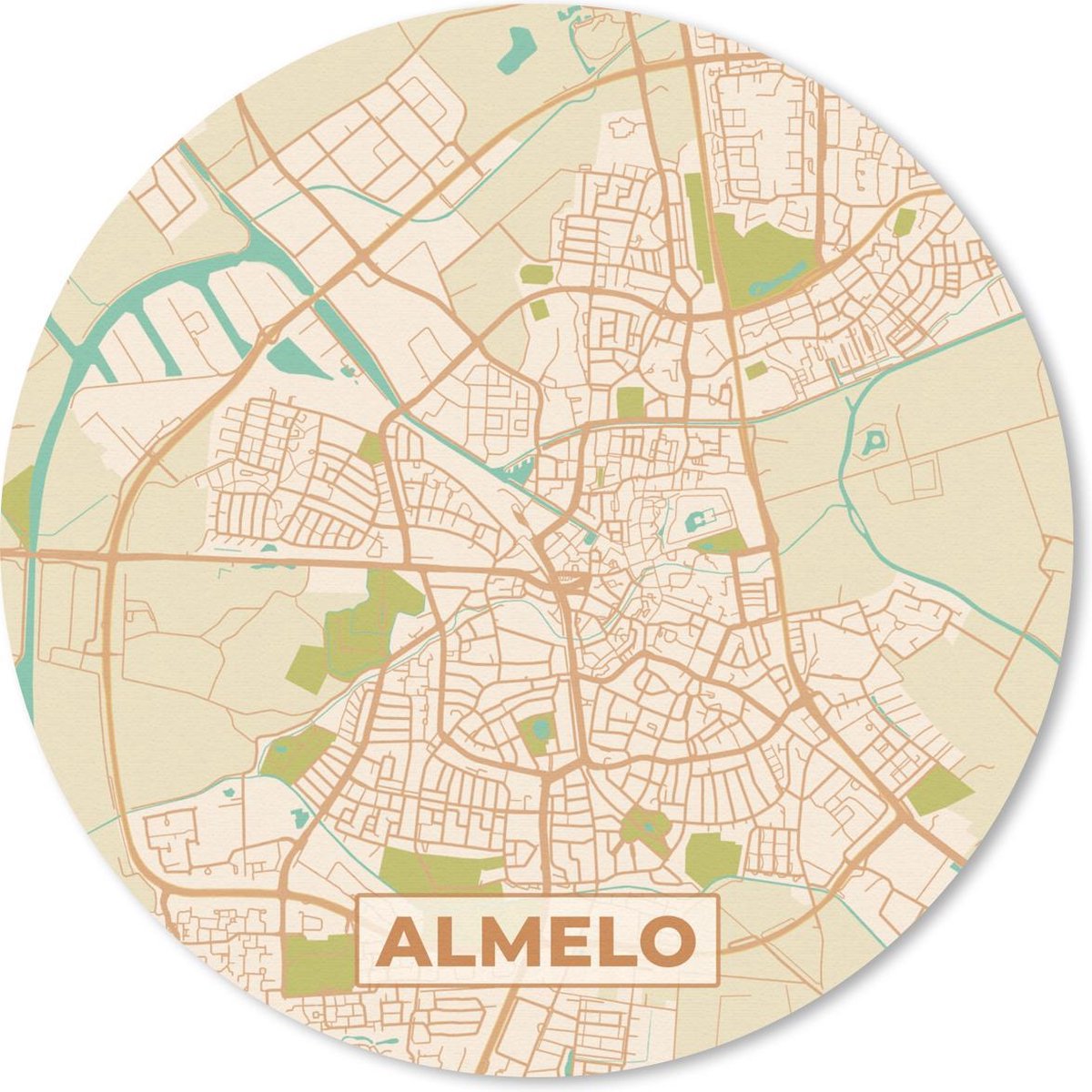 Muismat rond 40x40 cm - Mousepad Kaart - Almelo - Vintage - Ronde muismatten