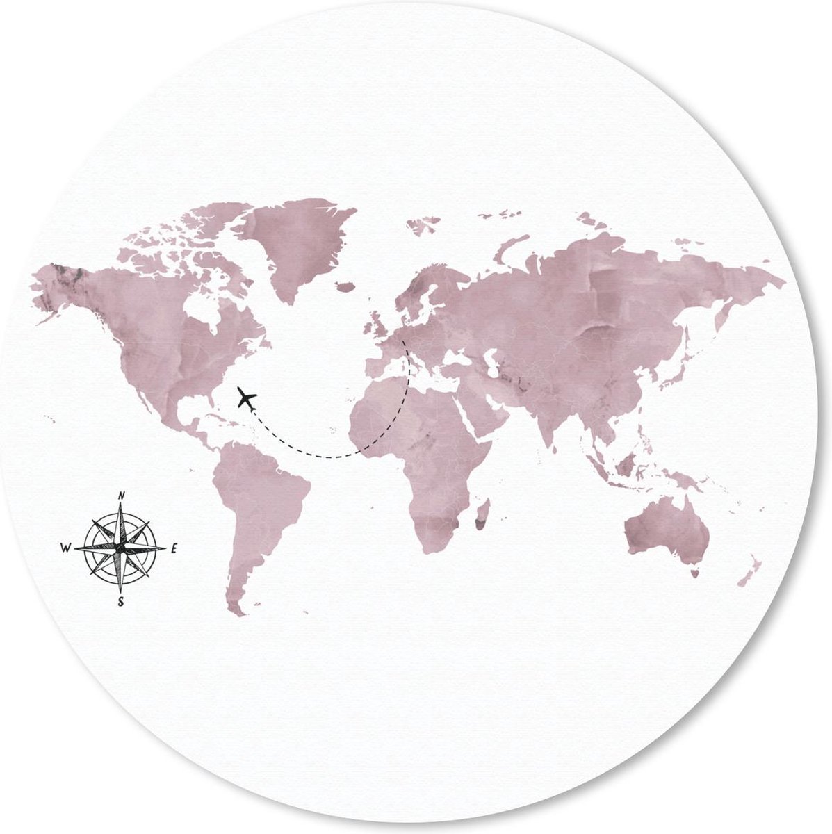 Muismat rond 40x40 cm - Mousepad Wereldkaart - Aquarel - Windroos - Ronde muismatten