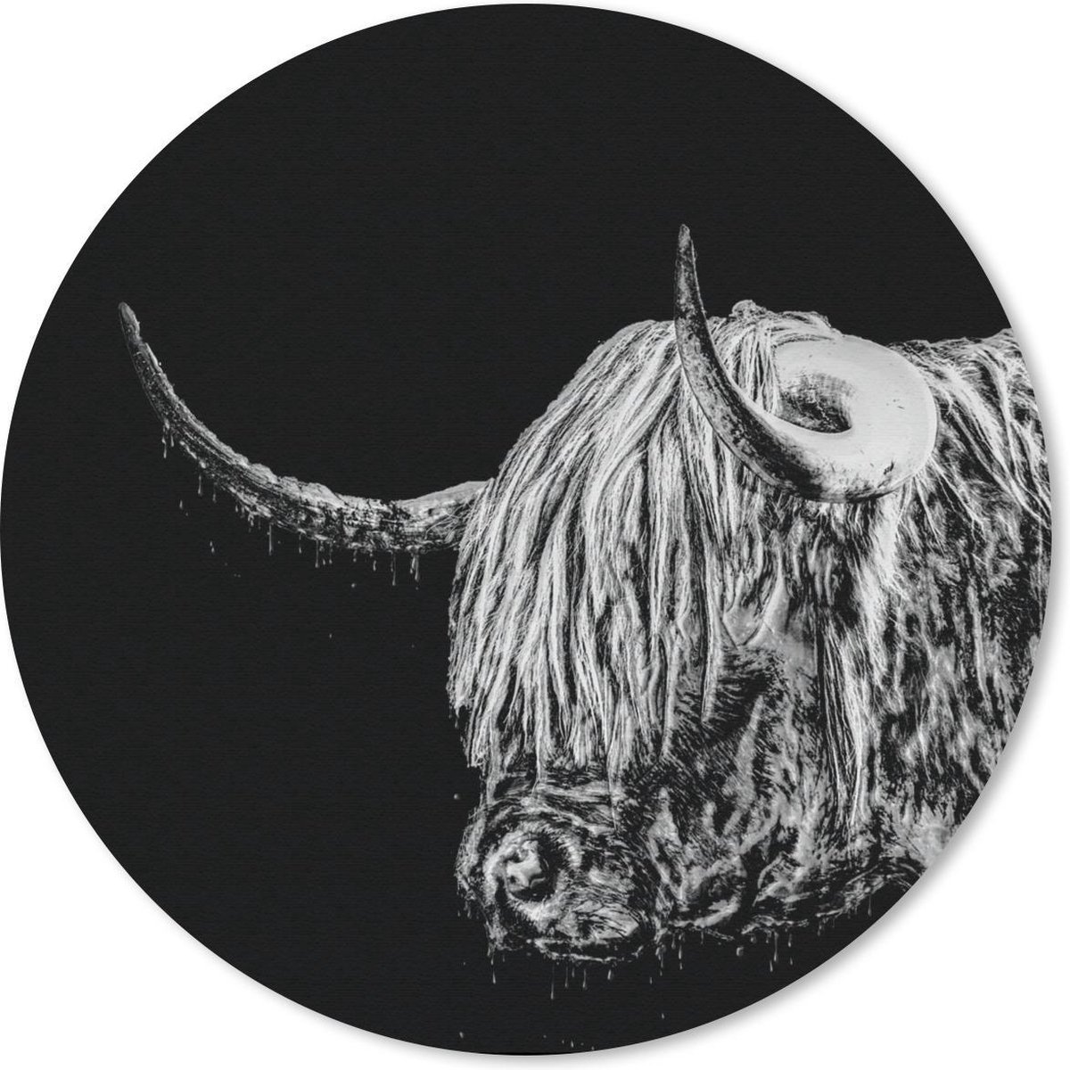 Muismat rond 50x50 cm - Mousepad Schotse hooglander - Koe - Zwart - Wit - Ronde muismatten