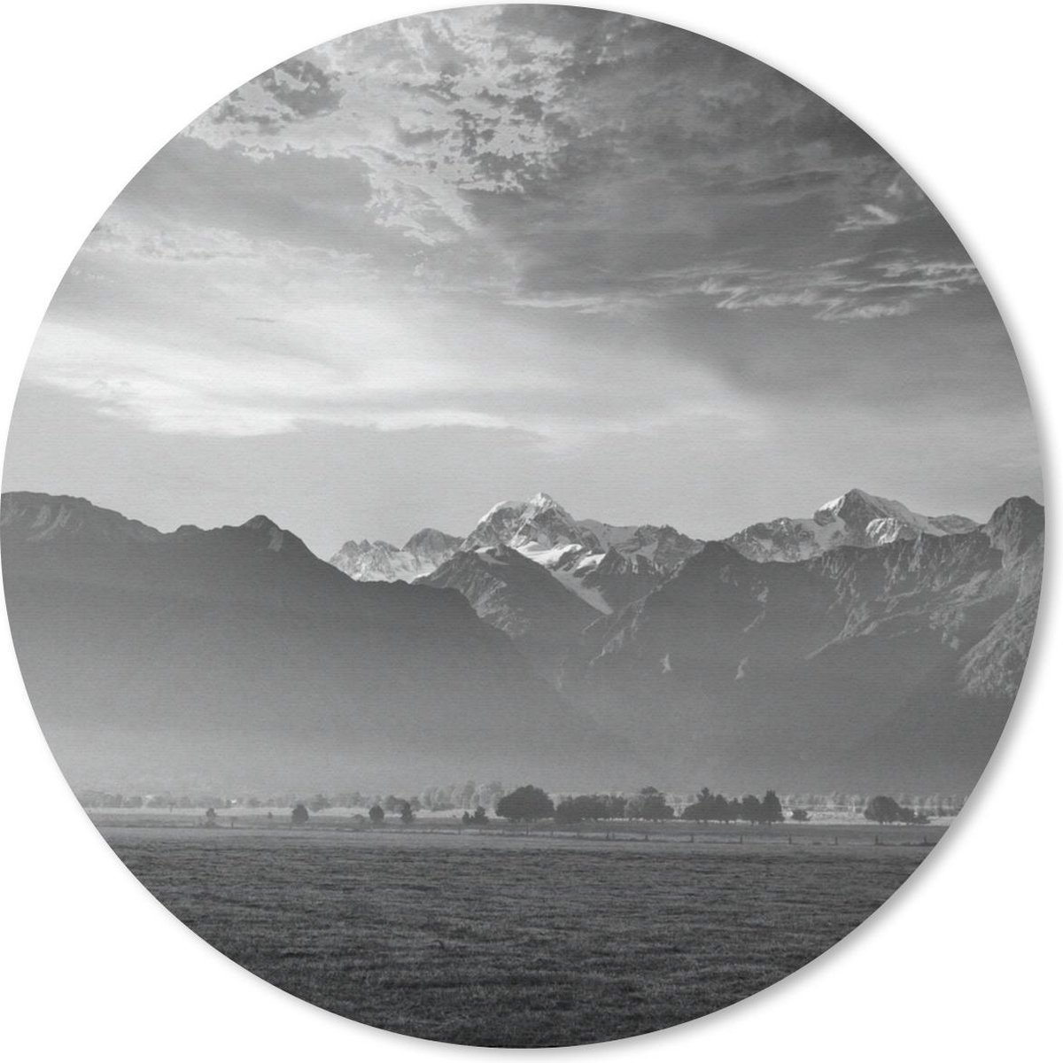 Muismat rond 40x40 cm - Mousepad Nieuw-Zeeland - Veld - Zwart - Wit - Ronde muismatten