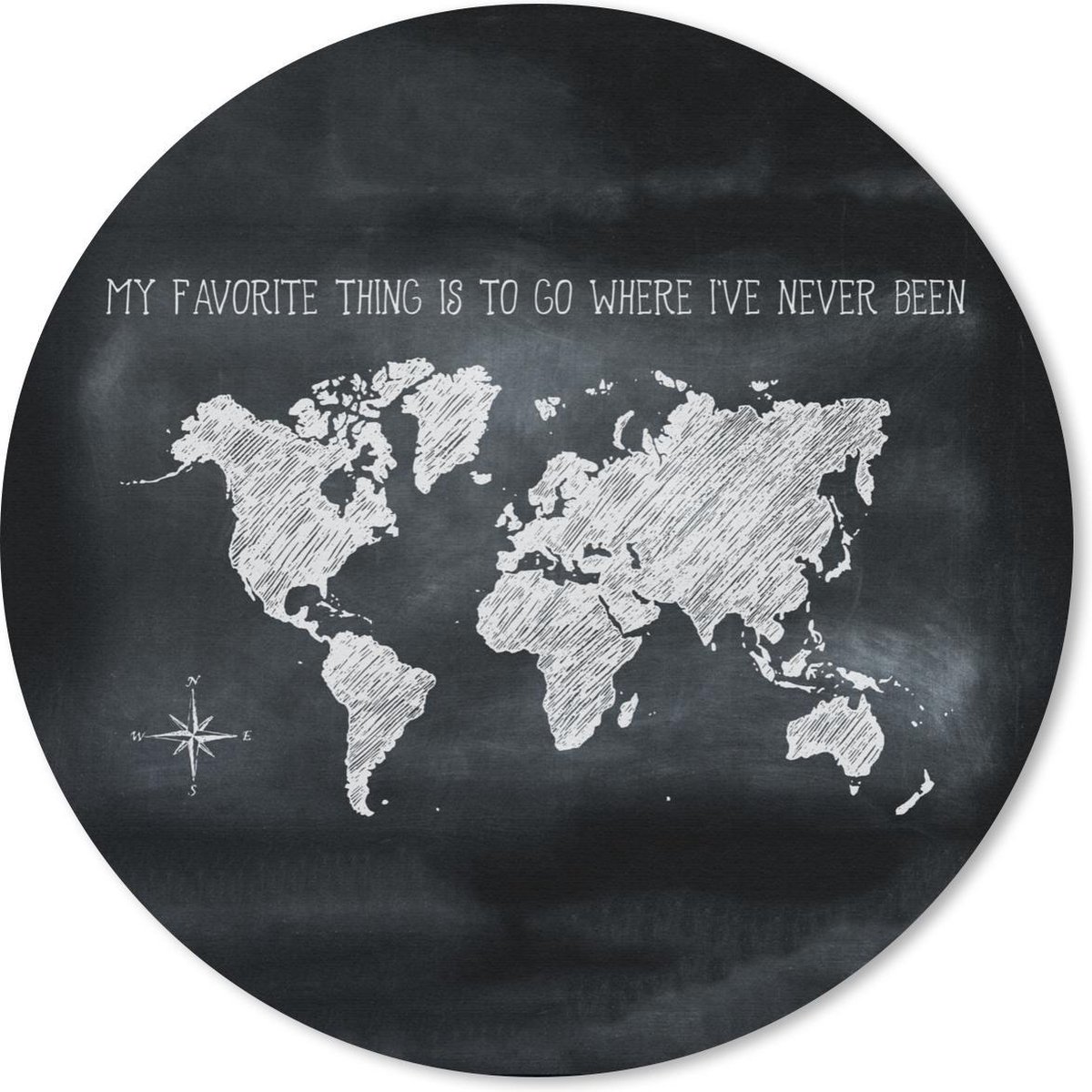 Muismat rond 40x40 cm - Mousepad Wereldkaart - Krijtbord - Kompas - Ronde muismatten