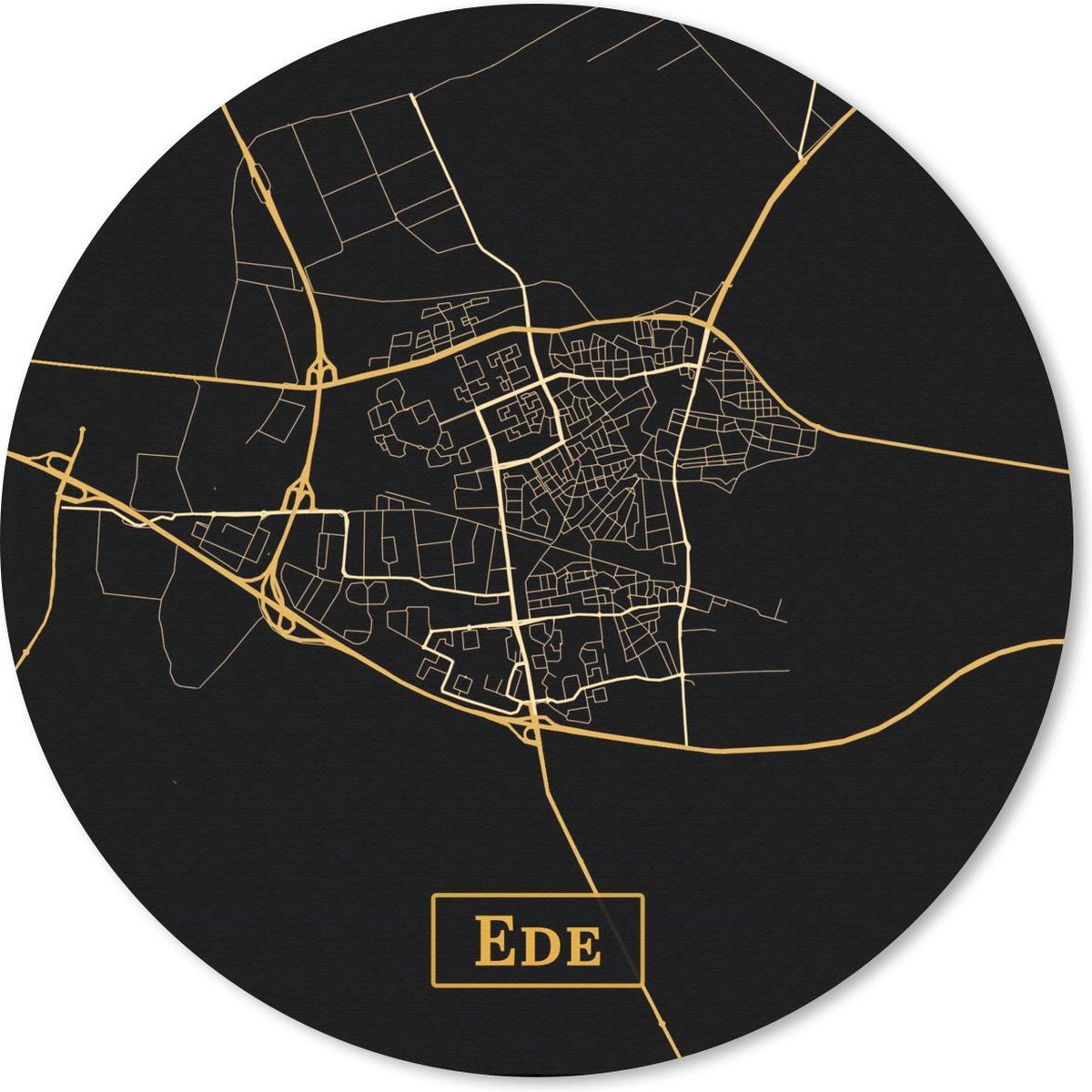 Muismat rond 50x50 cm - Mousepad Kaart - Ede - Goud - Zwart - Ronde muismatten