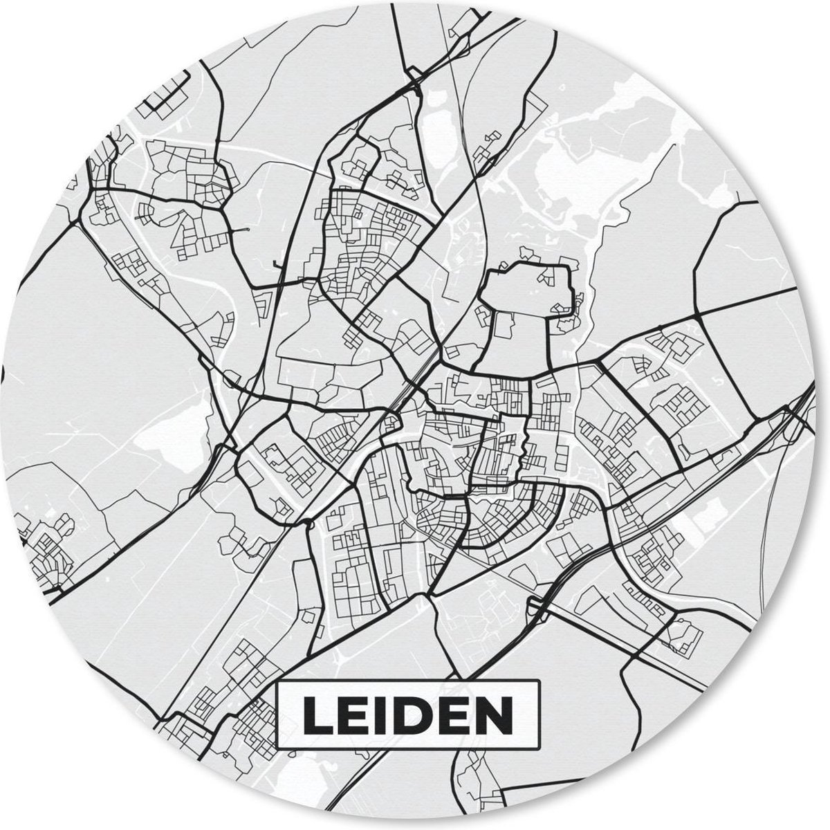 Muismat rond 40x40 cm - Mousepad Stadskaart - Leiden - Grijs - Wit - Ronde muismatten