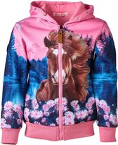 Meisjes vest Roze met paarden  en bloemen | Maat 104/ 4Y