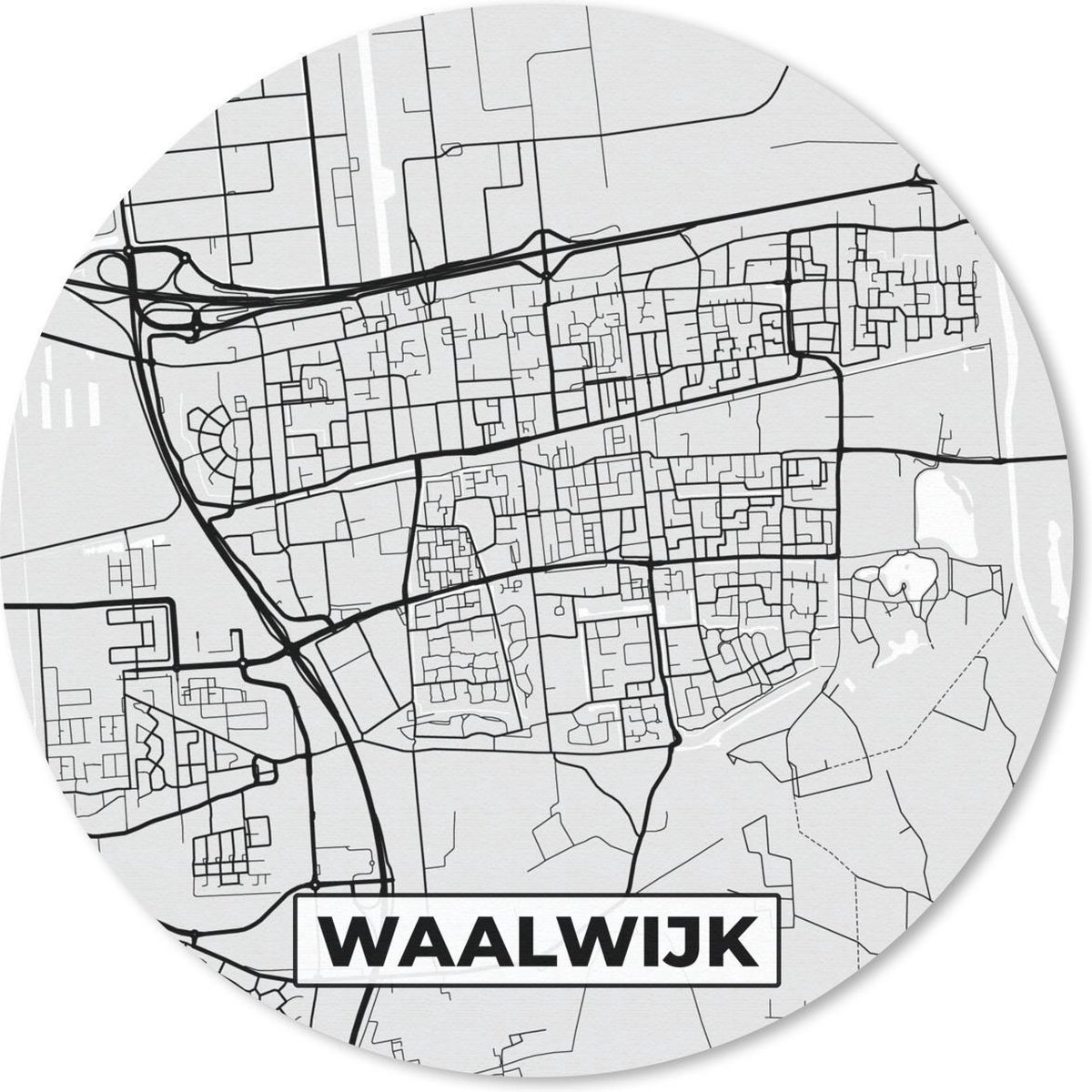 Muismat rond 50x50 cm - Mousepad Stadskaart - Waalwijk - Grijs - Wit - Ronde muismatten