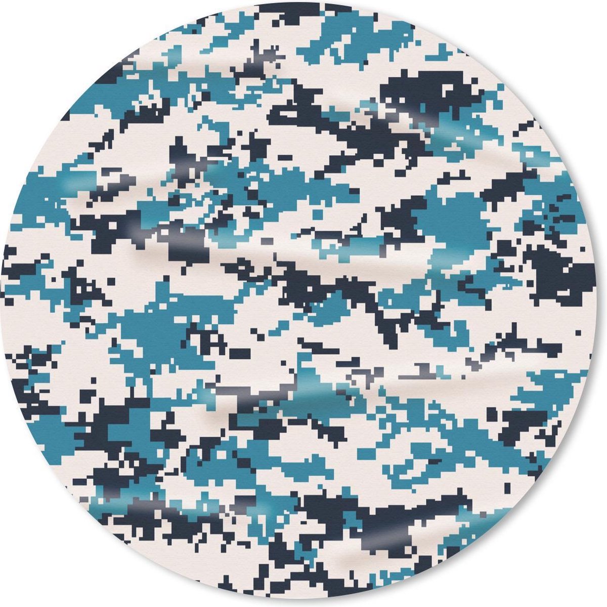 Muismat rond 40x40 cm - Mousepad Blauw met wit camouflage patroon - Ronde muismatten