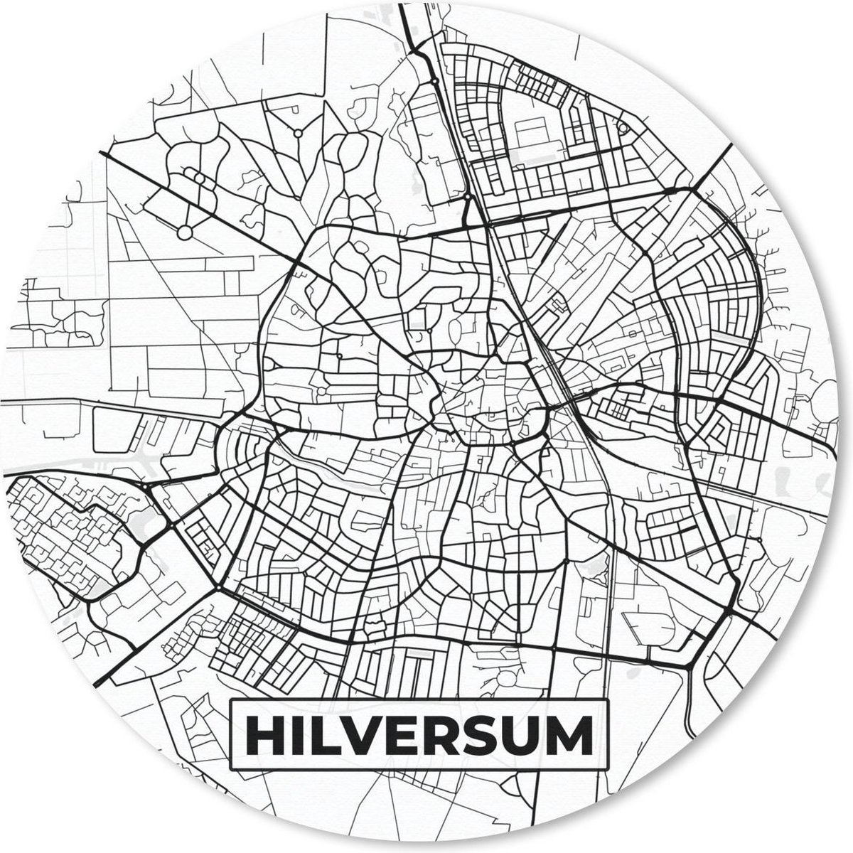 Muismat rond 50x50 cm - Mousepad Kaart - Hilversum - Zwart - Wit - Ronde muismatten