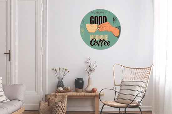 Bonjour café vintage turquoise cercle mural aluminium - ⌀ 60 cm - peinture ronde - impression photo sur aluminium / dibond / cercle mural / cercle vivant / cercle de jardin (décoration murale)