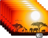 Placemat - Placemats kunststof - Olifant - Wilde dieren - Afrikaans - 45x30 cm - 6 stuks - Hittebestendig - Anti-Slip - Onderlegger - Afneembaar