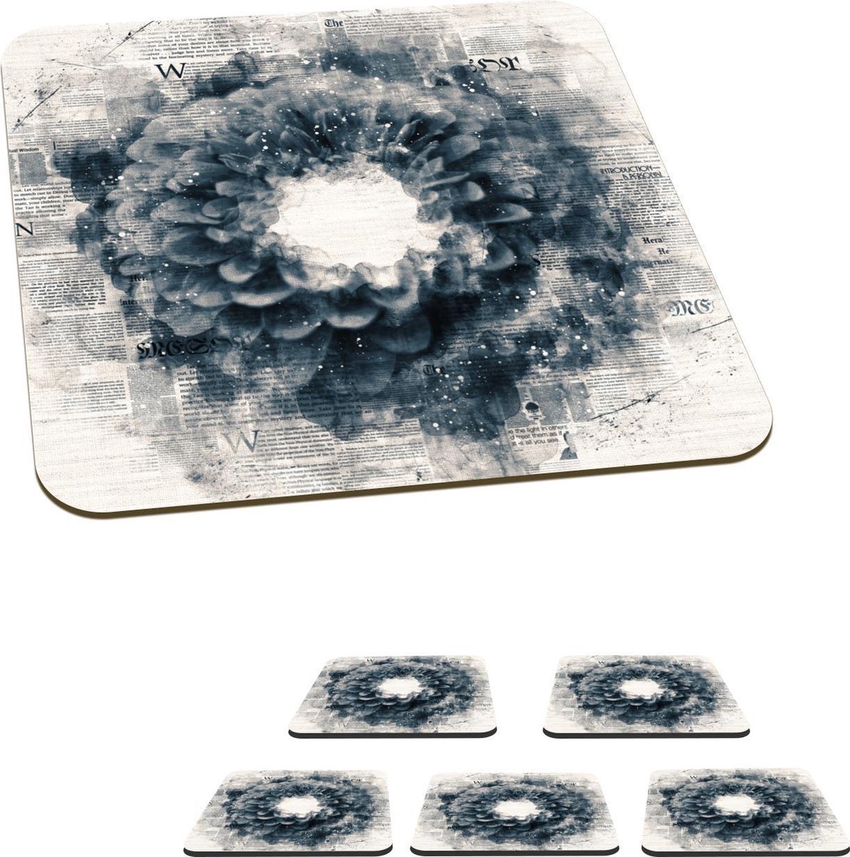 Onderzetters voor glazen - Bloemen - Rook - Krant - 10x10 cm - Glasonderzetters - 6 stuks