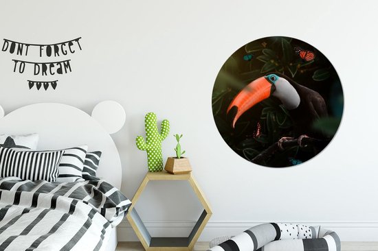 WallCircle - Stickers muraux - Cercle Papier Peint - Toucan - Papillons - Plantes - 100x100 cm - Cercle Mural - Auto Adhésif - Sticker Papier Peint Rond XXL