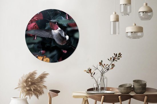 Cercle Mural - Cercle Mural Intérieur - Colibri - Papillons - Rose - ⌀ 90 cm - Décoration murale - Peintures Ronds