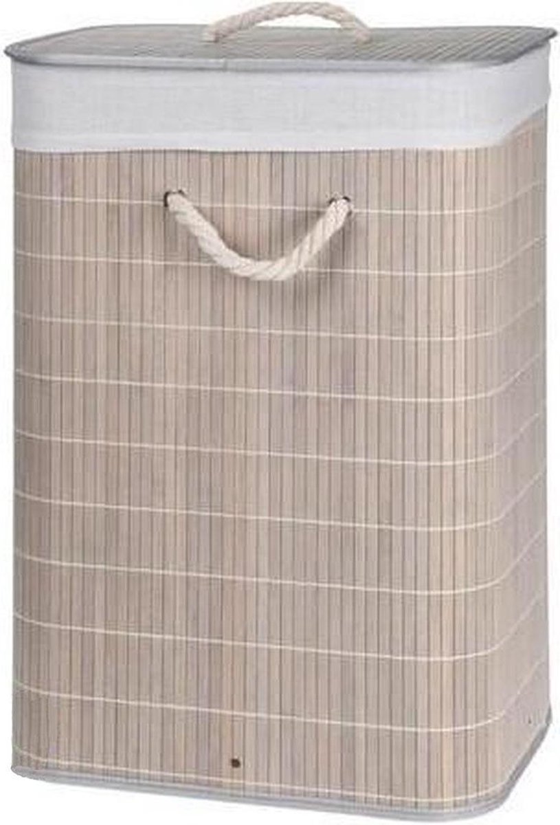 Goedkoopste Wasmand - Mand - Bamboe - Opvouwbaar - Inclusief Deksel - Uitneembare binnenhoes - CremÃ© - 60x40x30 cm
