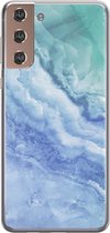 Samsung Galaxy S21 Telefoonhoesje - Transparant Siliconenhoesje - Flexibel - Met Marmerprint - Marmer - Lichtblauw