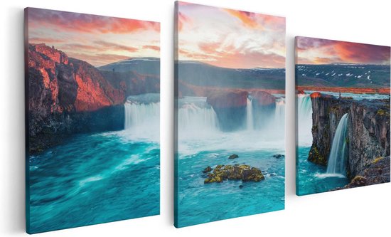 Artaza Canvas Schilderij Drieluik Watervallen Op Het Blauwe Water In IJsland - 120x60 - Foto Op Canvas - Canvas Print