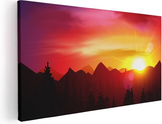 Artaza Canvas Schilderij Zonsondergang In De Bergen - Abstract - 120x60 - Groot - Foto Op Canvas - Canvas Print