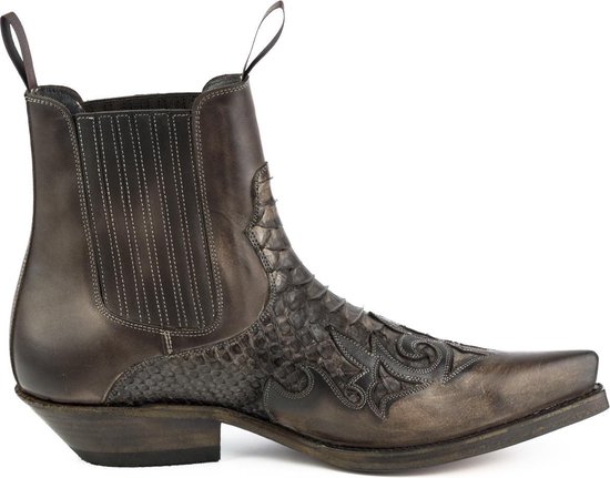 Mayura Boots Rock 2500 Bruin/ Spitse Western Heren Enkellaars Schuine Hak Elastiek Sluiting Vintage Look Maat EU 45
