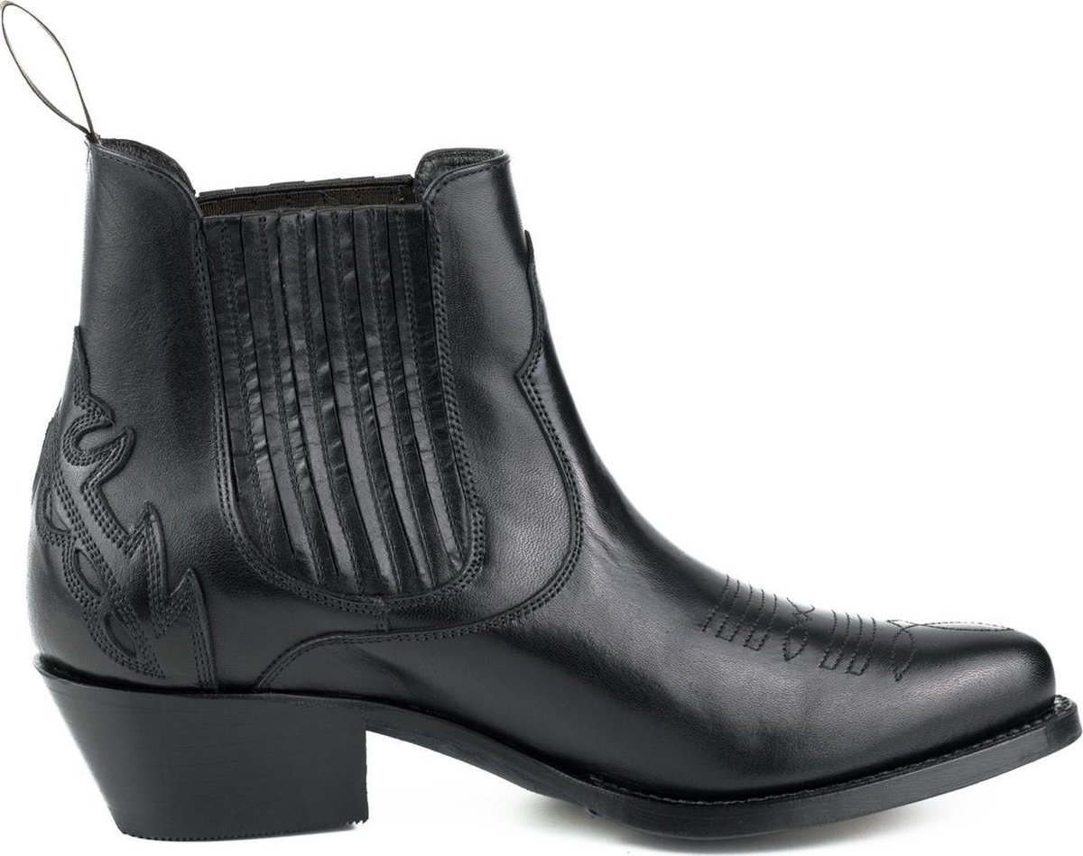 Mayura Boots Marilyn 2487 Zwart/ Dames Cowboy Western Fashion Enklelaars Spitse Neus Schuine Hak Elastiek Sluiting Echt Leer Maat EU 38