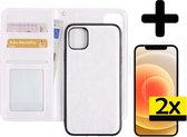 Hoes voor iPhone 12 Hoesje Case Uitneembaar Met 2x Screenprotector - Hoes voor iPhone 12 Bookcase Hoes Wallet Case Met 2x Screenprotector - Wit