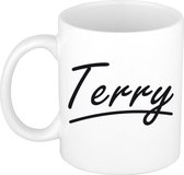 Terry naam cadeau mok / beker met sierlijke letters - Cadeau collega/ vaderdag/ verjaardag of persoonlijke voornaam mok werknemers