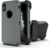 Robot schokbestendig siliconen + pc-beschermhoes met clip aan de achterkant voor iPhone XS / X (grijs zwart)