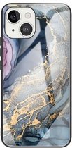 Abstracte marmeren patroon glazen beschermhoes voor iPhone 13 (abstract goud)