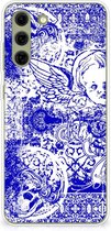 Back Case TPU Siliconen Hoesje Geschikt voor Samsung Galaxy S21FE Smartphone hoesje Angel Skull Blue