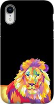 Apple iPhone XR Telefoonhoesje - Extra Stevig Hoesje - 2 lagen bescherming - Met Dierenprint - Leeuw - Oranje