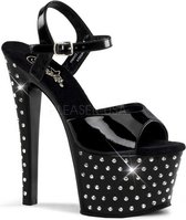 Pleaser Sandaal met enkelband, Paaldans schoenen -37 Shoes- Stardust-709 Paaldans schoenen Zwart