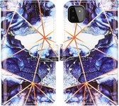 Samsung Galaxy A51 Design Book Case Hoesje met Koord - Softcase - Pasjeshouder - Magnetische Sluiting - Samsung Galaxy A51 - Donkerblauw/Wit