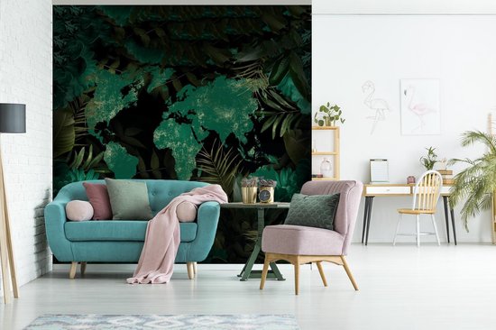 Papier peint - Papiers Papier peint photo Wereldkaart - Vert - Plantes - Largeur 240 cm x Hauteur 240 cm