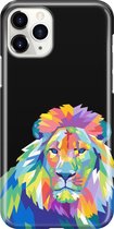 Apple iPhone 11 Pro Max Telefoonhoesje - Premium Hardcase Hoesje - Dun en stevig plastic - Met Dierenprint - Leeuw - Blauw